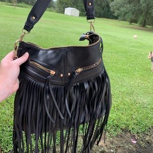 Antik Kraft Black Fringe Pleather Purse